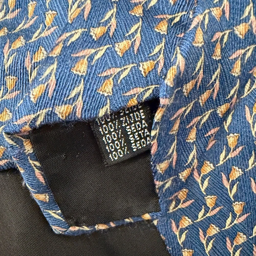 Krizia Uomo Necktie Vintage Men Blue Floral Tulip Silk Italy Designer Luxury